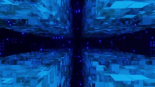Futuristic Blue Technology Data Flowing Grid Tunnel Background
