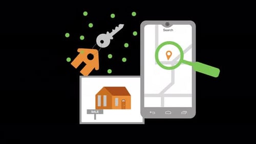 search house from cell phone, realtor search house to buy 4k animation on alpha channel