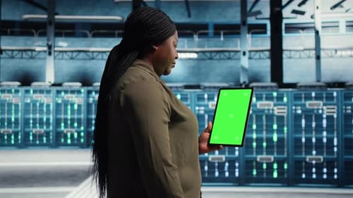 Data Center Green Screen Laptop Prepared for Infrastructure Maintenance