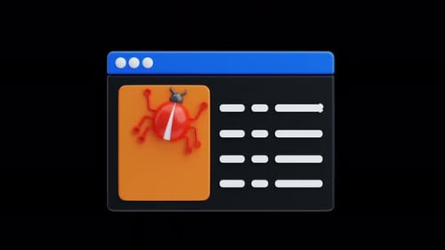 Modern 3D Software Bug Icon in Browser Animation