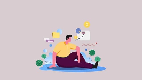 Flat Design Animation of Person Analyzing Corporate Data