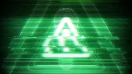 Warning Icon Vhs Effect On Digital Screen Message