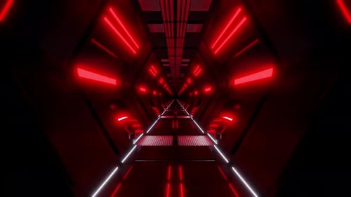 Illuminated Hallway of Futuristic Spaceship 3d Infinite Loop