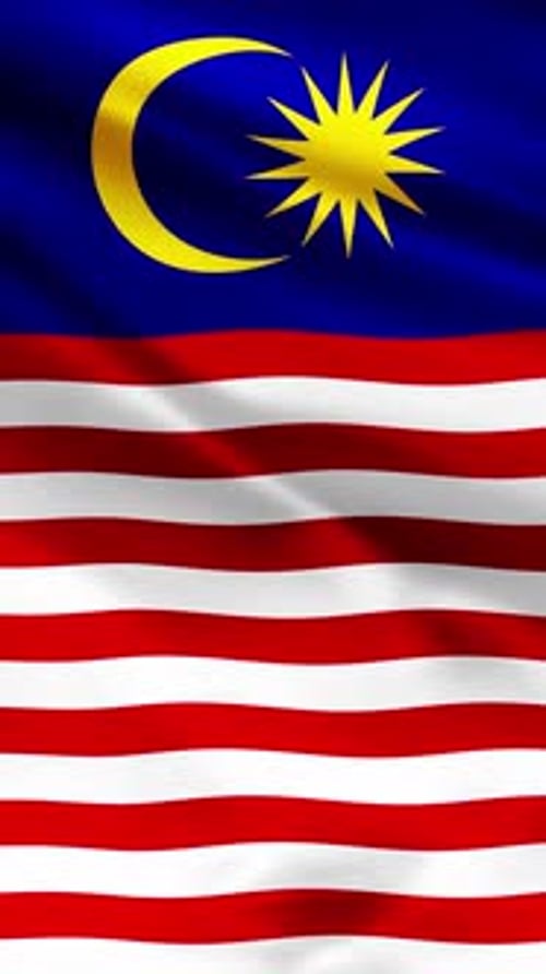 Vertical Malaysian Flag Waving Animation Loop