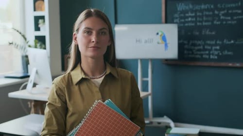 Portrait of Caucasian Female University Student in English Class