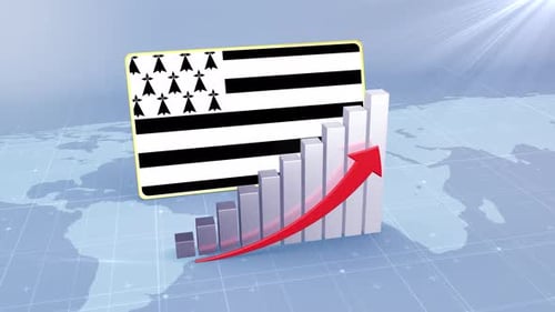 Brittany Flag With Increasing Bar Chart Graph And Arrow Red