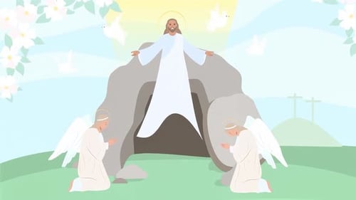 Resurrection of Jesus Christ Rising from the Tomb with Angels - Easter, Bible Stories, Christianity