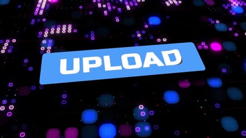 Animated Upload Button on Glowing Digital Data Background