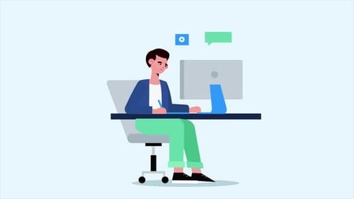 Man Working In Office With Computer 4K