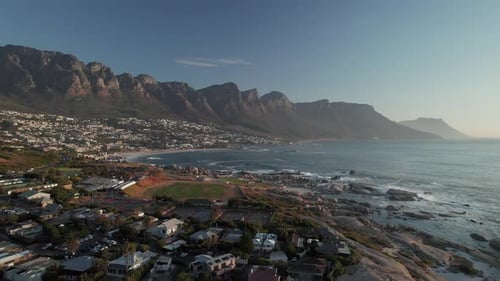 Camps Bay Beach With Twelve Apostles Ridge And Table Mountain National Park In Cape Town, South Afri