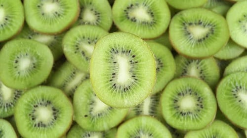 Fresh Kiwi Slices Overhead Close Up