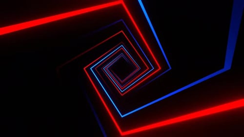 Red And Blue Square Spiral Neon Light Movement Background Vj Loop In 4K