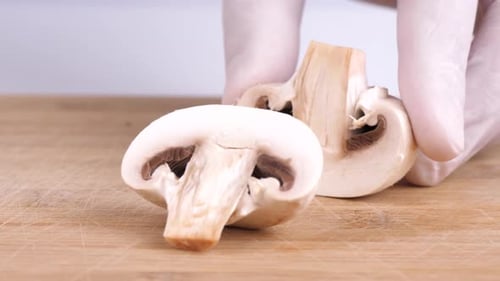 Mushroom Slices on Cutting Board