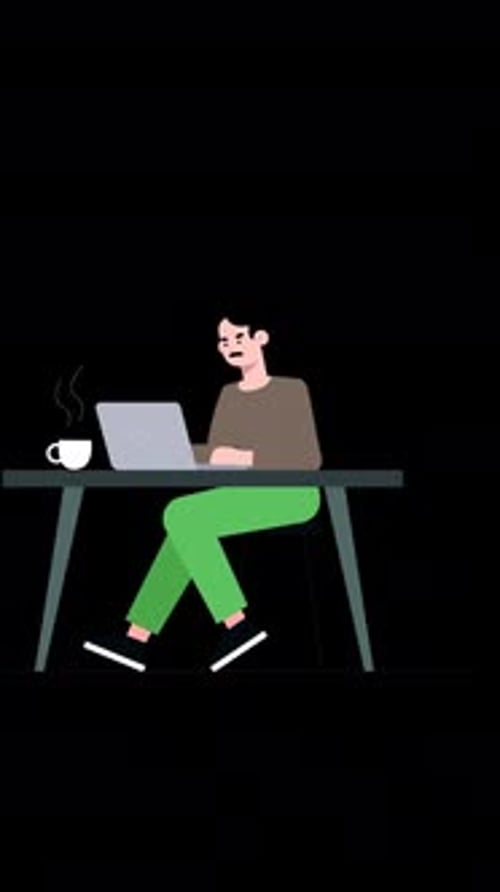 A Mustachioed Male Employee Working In The Office Is Working On A Project Vertical Alpha Channel