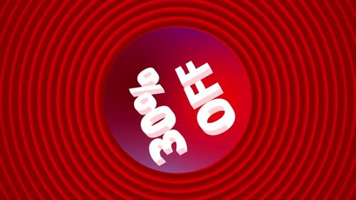 30 Percent Off Text Reveal with Concentric Red Circles