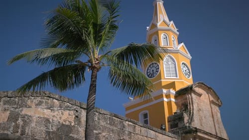 Clock tower in center of Walled City of Cartagen