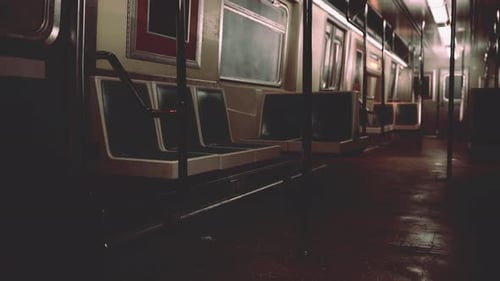 Leerer U-Bahn-Wagen bei Nacht mit geöffneten Türen
