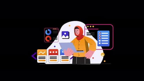 A person in a hijab reviewing data on a laptop