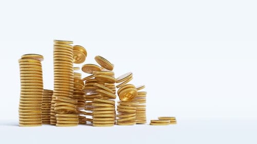 Animated Gold Coin Stacks Forming Growing Financial Data Chart