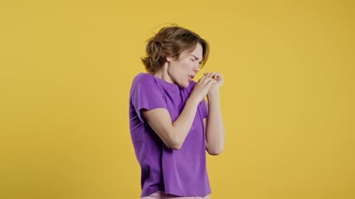 Scared Woman Reacts with Fear and Anxiety