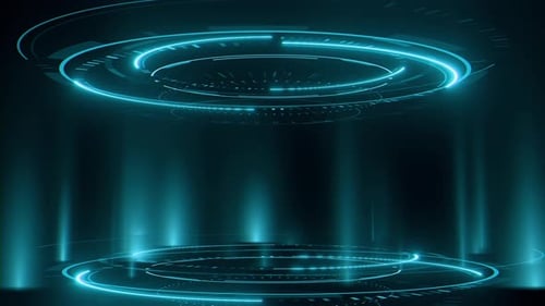 Futuristic HUD Display Loop with Blue Neon Technology Circles