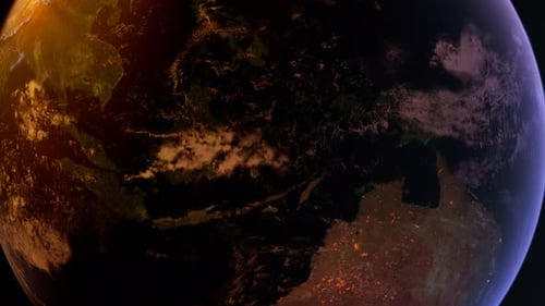 Australia From Space At Sunset. Oceania From Space Orbit. Blue Planet Earth. Globe