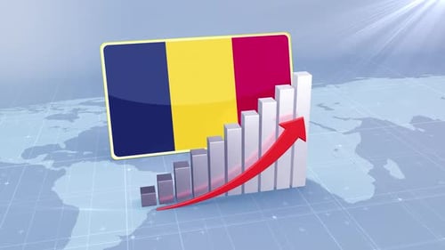 Drapeau du Tchad avec graphique à barres croissant et flèche rouge