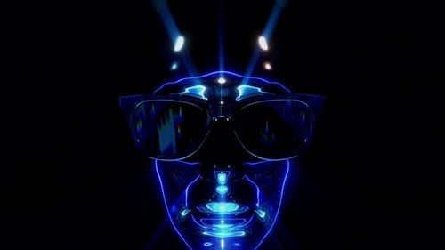 Futuristic Neon Head with Glowing Sunglasses Looping Animation