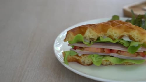 Savory Waffle Sandwich with Ham and Salad