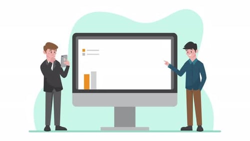 Animated Business Data Presentation with Flat Design Characters
