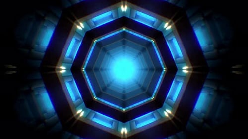 Tunnelschleife mit dunklem Science-Fiction-Licht und leuchtendem Blaulicht