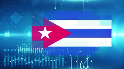 Cuba Flag On Economy Background And Graph