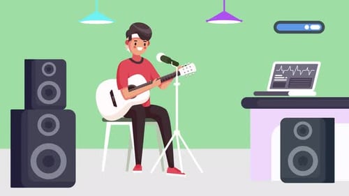 Animated Flat Design Illustration of a Musician Playing Guitar