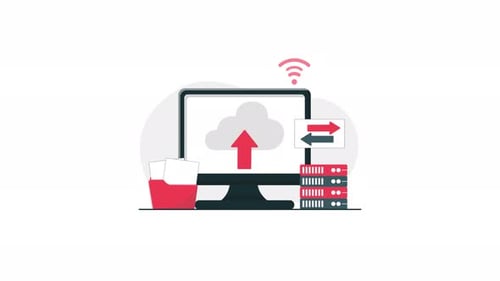 4k Computer with Data Server and Folder. Data Backup Concept Animation Video