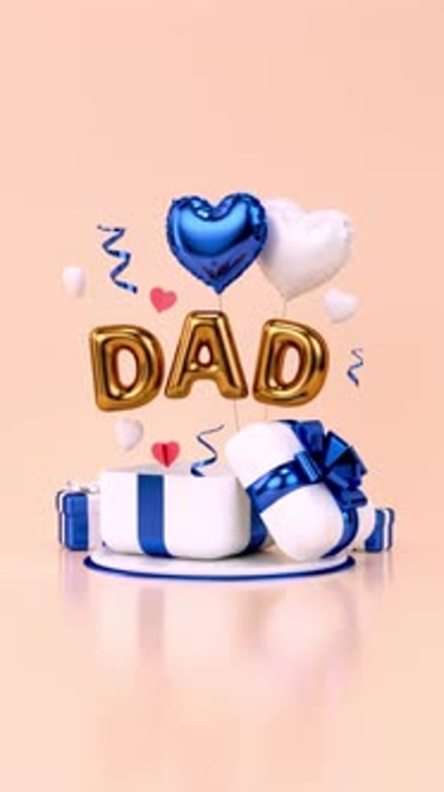 Father's day endless video for social media with open gift, hearts, gold letters and copy space