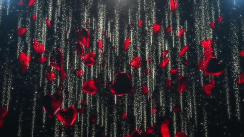 Romantic Falling Hearts and Sparkling Glitter Particles Background