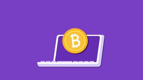 Flat Design Bitcoin Animation on Laptop Screen