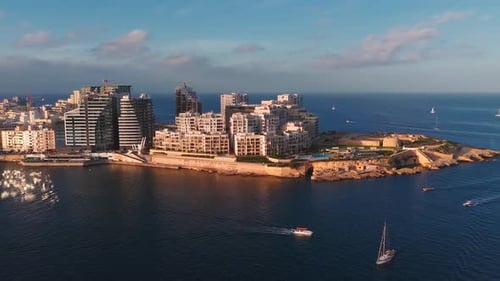 Aerial View of Tigne and Sliema Peninsula at Golden Hour Malta