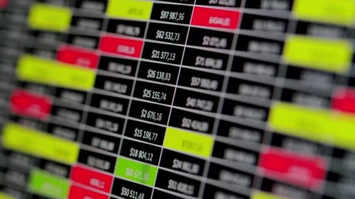 Finance Data Closeup of Financial Cash Flow Stocks Bitcoin Data on PC Screen Tax Report Year