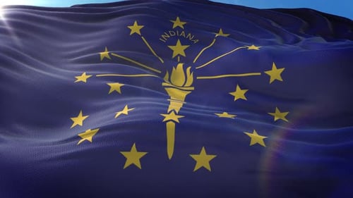 Indiana State Flag Waving Loop with Realistic Fabric and Sunlight
