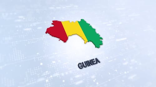 Animated 3D Map of Guinea with Flag Colors on Digital Background