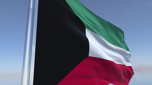 National Flag of Kuwait Waving Realistically