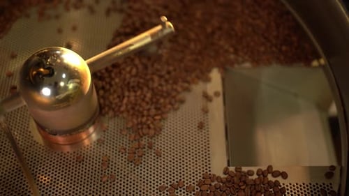 Coffee Beans Roasted in Commercial Metal Machine