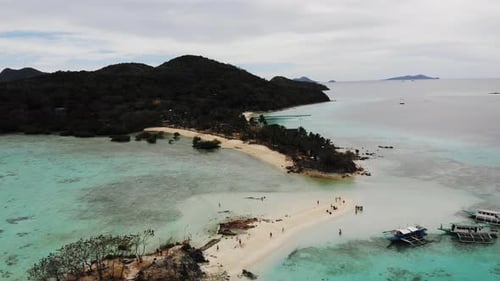 Aerial view of tropical beach on the Bulog Dos Island, Philippines. Beautiful tropical island with s