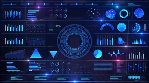 Futuristic Technology Dashboard with Animated Data Graphs