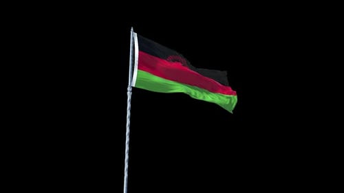 Realistisch wehende Flagge von Malawi mit Himmel und Alphakanal