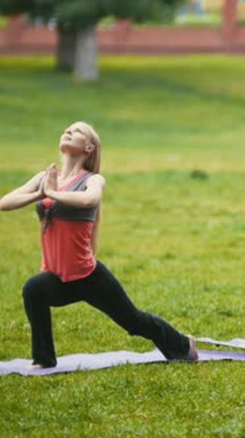 Entraînement de yoga dans un parc Un groupe de sportifs effectue des exercices de flexibilité