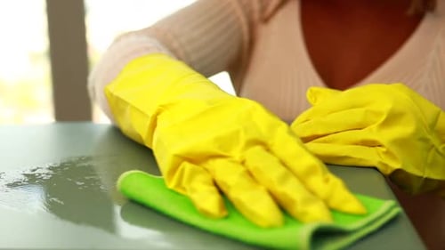 Hands with Gloves Wiping Down Surface