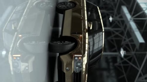 Golden SUV Car Rotation in Modern Industrial Environment