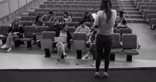 Young Students Listening to Conference Seminar Inside Auditorium University Academic